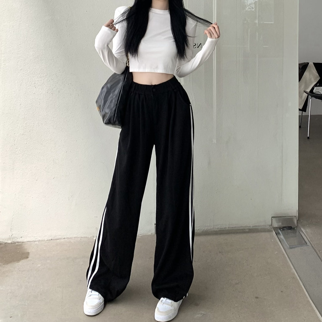 Back Lace-Up Skinny T-Shirt Striped Trousers Set