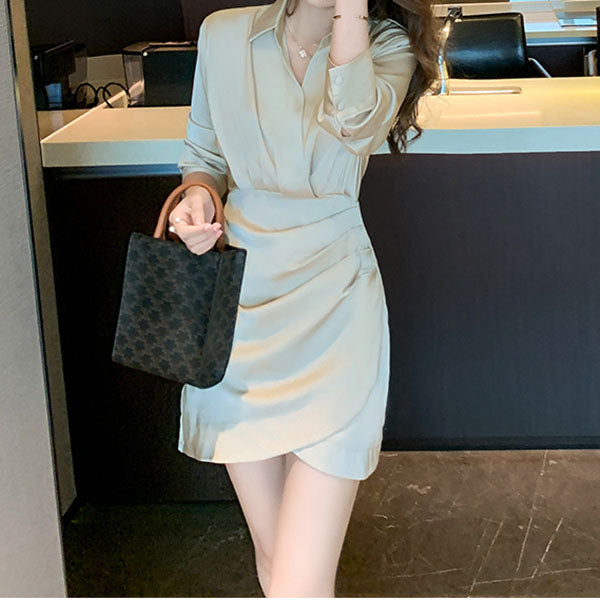 Fashion Slim Shirt V-Neck Long Sleeve Dress