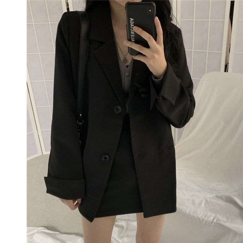 Black Single Breasted Casual Loose Blazer Top