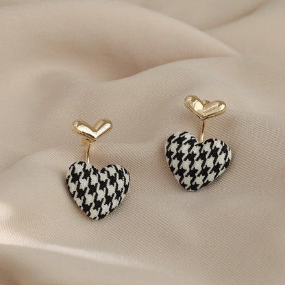 Silver Needle Houndstooth Love Stud Earrings