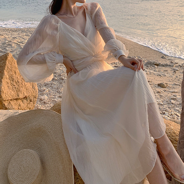 Chiffon V-Neck Beach Resort Long Dress