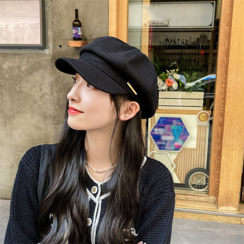 Simple Solid Color Label Fashion Beret Hat