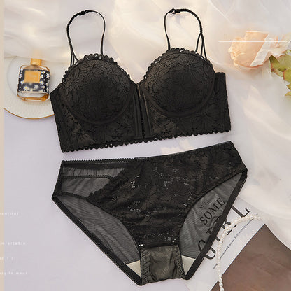 Front Button Spaghetti Strap Lace Underwear Set