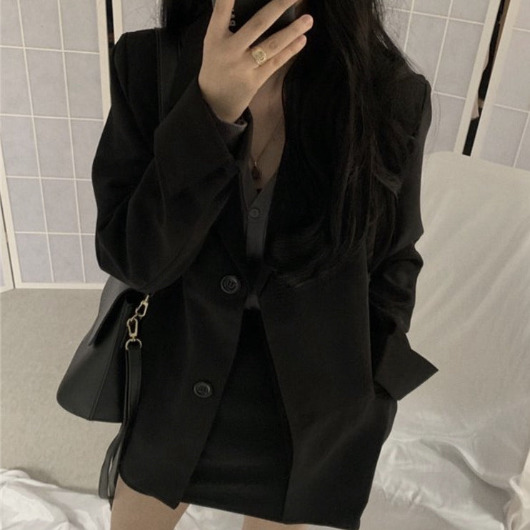 Black Single Breasted Casual Loose Blazer Top