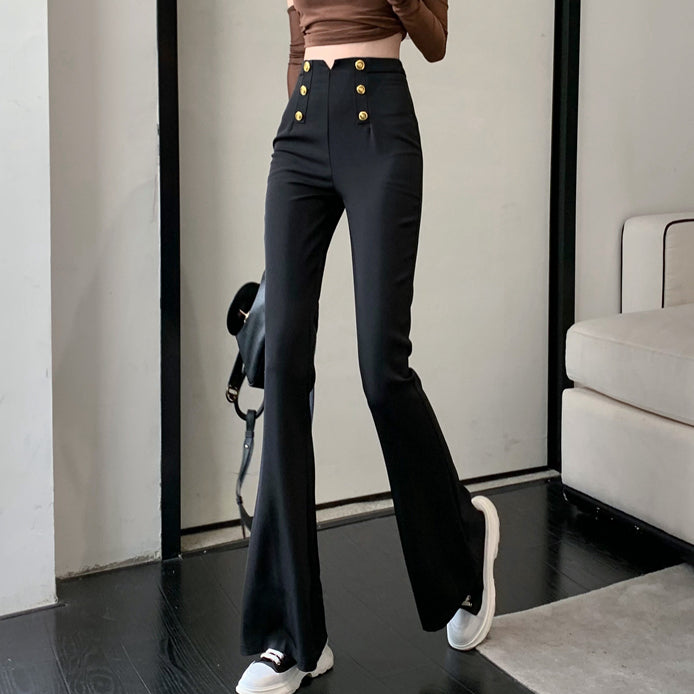 Black Micro Flare High Waist Casual Long Pants