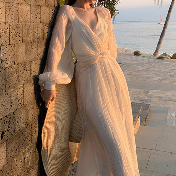 Chiffon V-Neck Beach Resort Long Dress