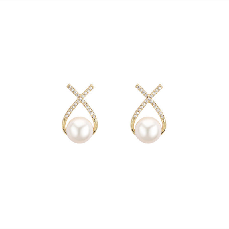 Cross Rhinestone Pearl Fashion Earrings