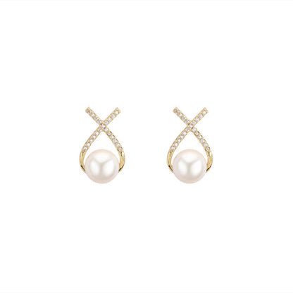 Cross Rhinestone Pearl Fashion Earrings