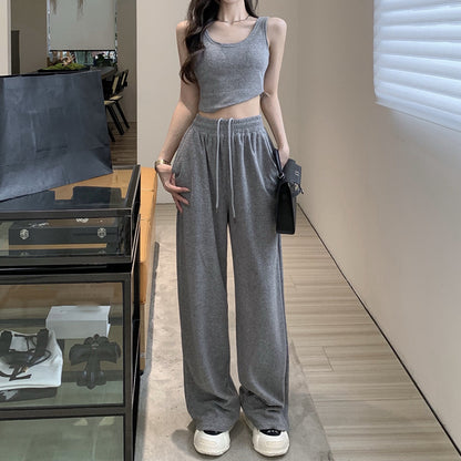 U-Neck Cropped Vest Wide-Leg Knitted Pants Set