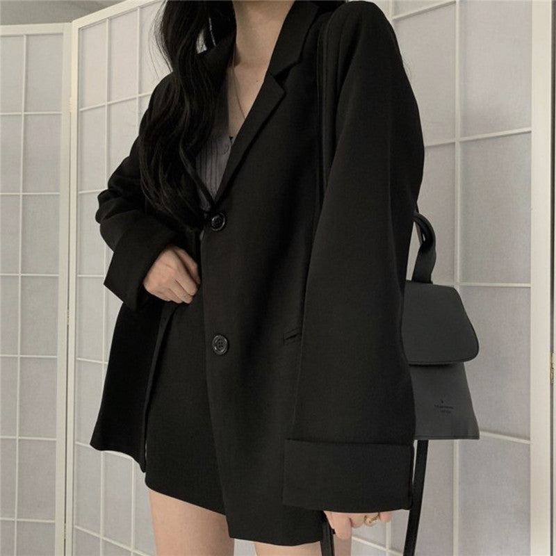 Black Single Breasted Casual Loose Blazer Top