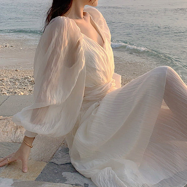 Chiffon V-Neck Beach Resort Long Dress