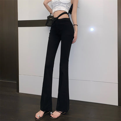 Pearl Chain Micro Flare Hollow Long Pants