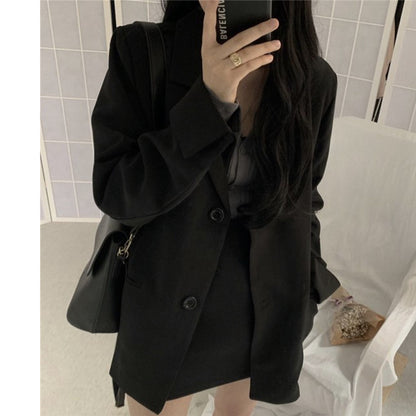 Black Single Breasted Casual Loose Blazer Top