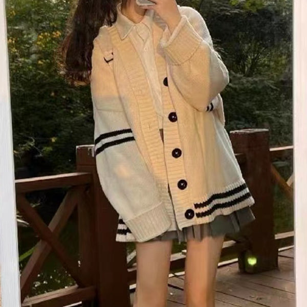 Single Breasted V-Neck Long Sleeve Knit Cardigan