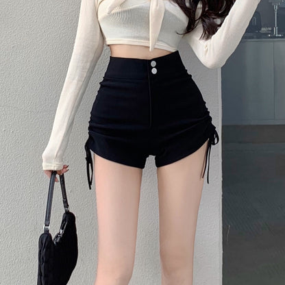 Thick Black Drawstring High Waist Suit Shorts