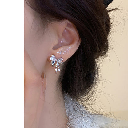 Bow Rhinestone Temperament Earrings