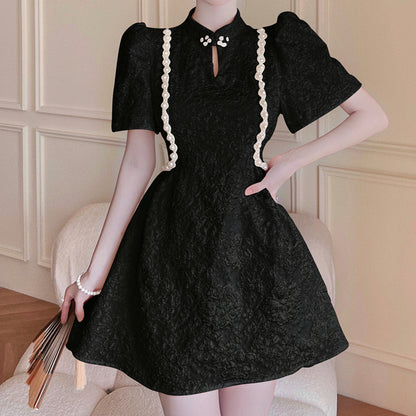 Pearl Jacquard Short-Sleeved Qipao Retro Dress