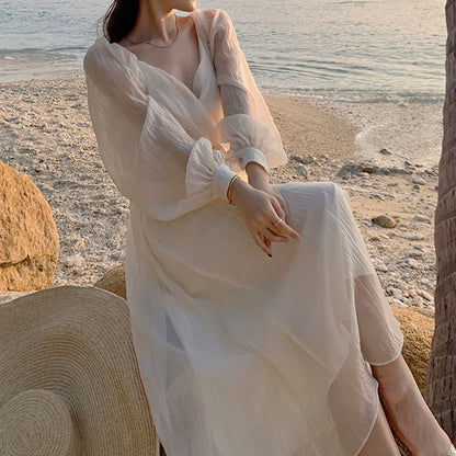 Chiffon V-Neck Beach Resort Long Dress