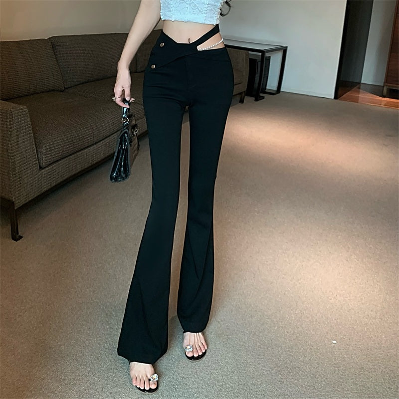 Pearl Chain Micro Flare Hollow Long Pants