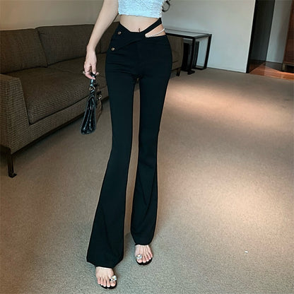 Pearl Chain Micro Flare Hollow Long Pants