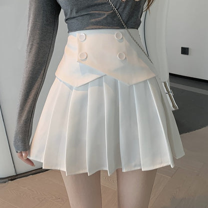 Pleated High Waist A-Line Short Skirt