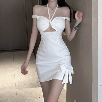 Hollow Halterneck Bow Sexy Slim Dress