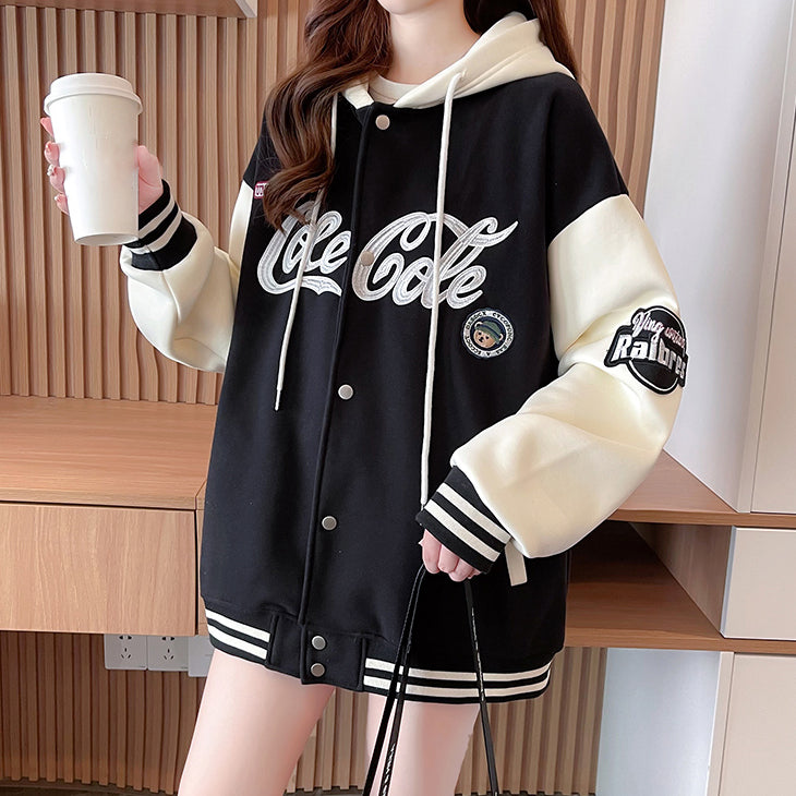 Fleece Long Sleeve Warm Hooded Baseball Sweatshirt