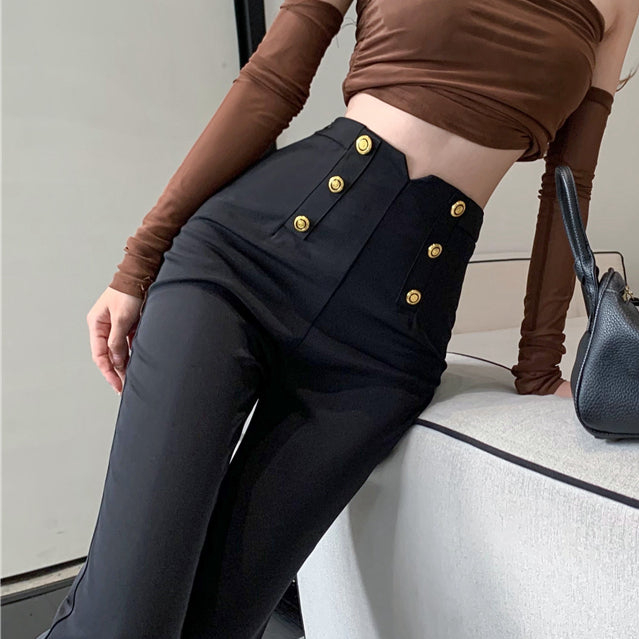 Black Micro Flare High Waist Casual Long Pants