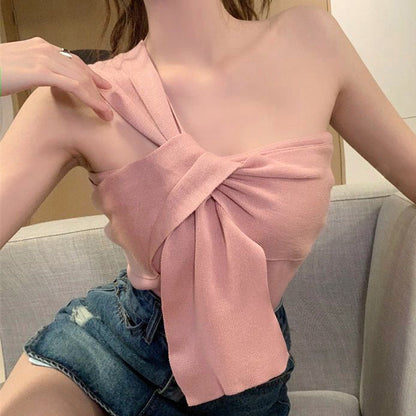 One-Shoulder Solid Color Twist-Fit Vest Top