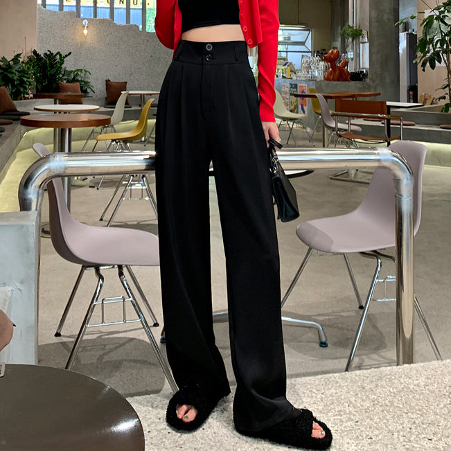 Loose Straight Wide Leg High Waist Casual Suit Pants