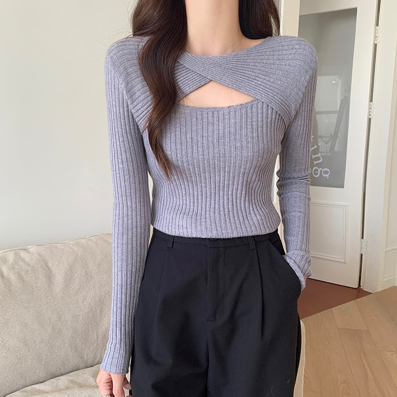 Stretch Cutout Long Sleeve Slim Fit Knit Top