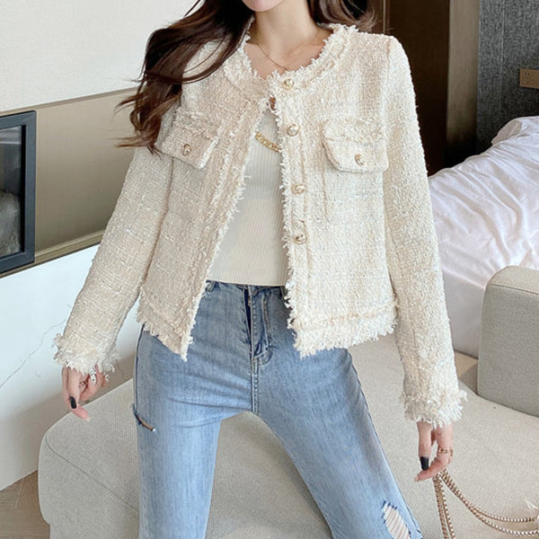 Single-Breasted Coat Tweed Winter Jacket Top