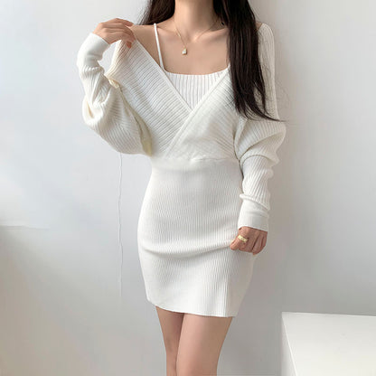 Fake Two Piece Slim Fit Long Sleeve Knit Dress