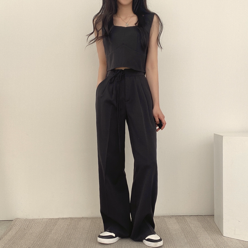 Sleeveless Vest Drawstring Wide-Leg Pants Set