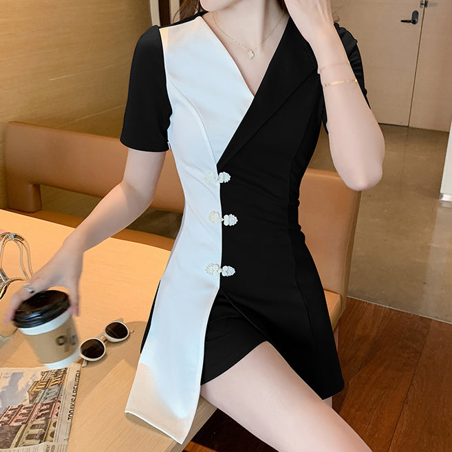 Suit Collar Color Matching Dress Shorts Set