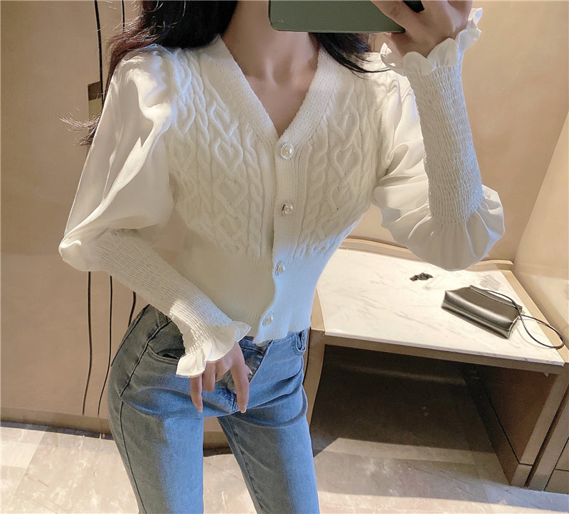 Temperament Slim Design Long-Sleeved Shirt Knitted Cardigan