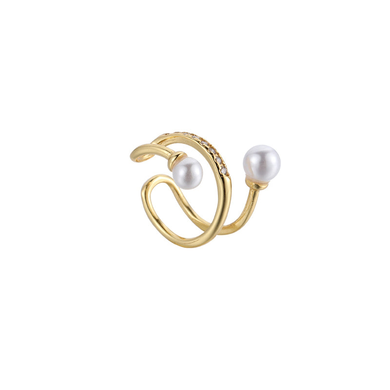 Multilayer Zircon Pearl Ear Bone Clip Earrings