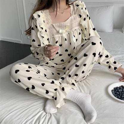 Pajamas Sweet Square Neck Print Casual Homewear Set