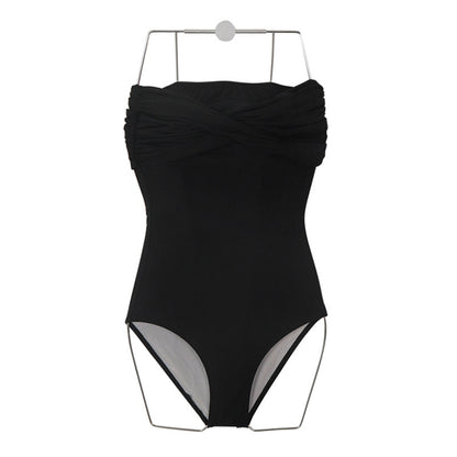 New Sexy Solid Black One-Shoulder Split Swimsuit