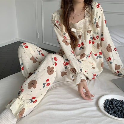 Pajamas Sweet Square Neck Print Casual Homewear Set