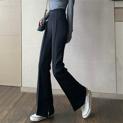 High-Waist Commuter Split Wide-Leg Trousers