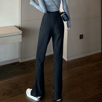 High-Waist Commuter Split Wide-Leg Trousers