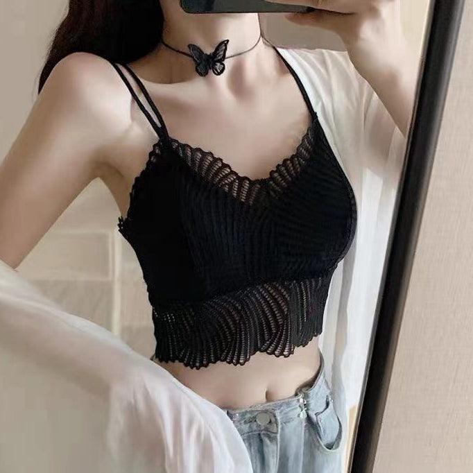 Cute Solid Color Camisole Wrap Chest Crop Top