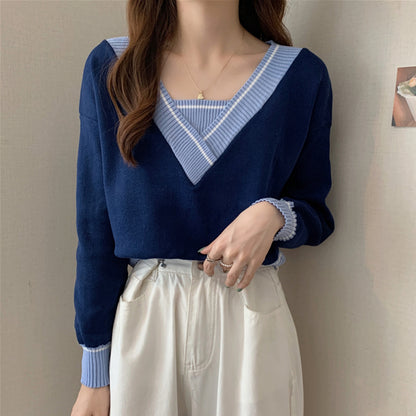 Knitted Top V-Neck Long Sleeves Sweater