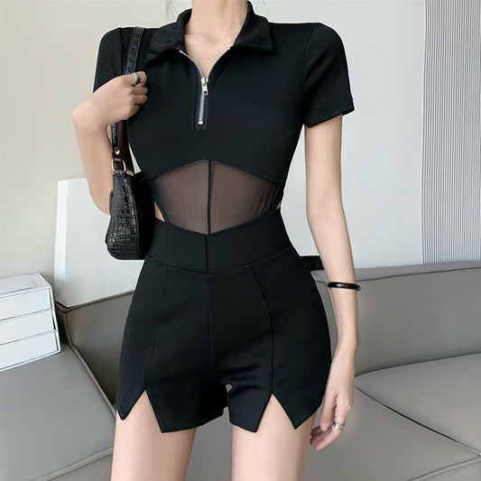 Mesh Panel Piece Top Casual Versatile Shorts