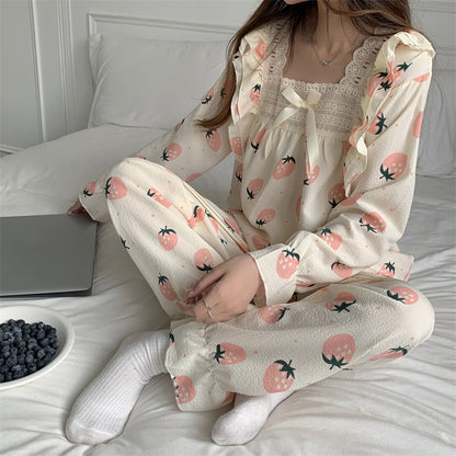 Pajamas Sweet Square Neck Print Casual Homewear Set