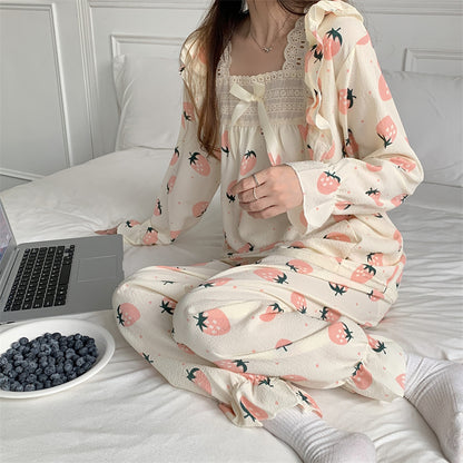 Pajamas Sweet Square Neck Print Casual Homewear Set