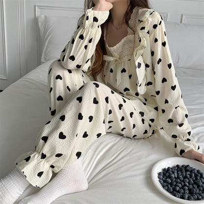 Pajamas Sweet Square Neck Print Casual Homewear Set