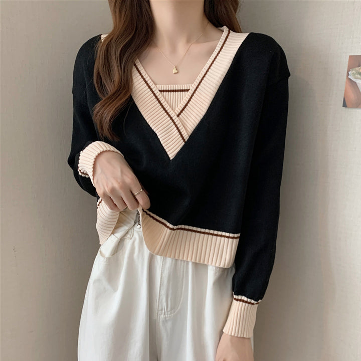 Knitted Top V-Neck Long Sleeves Sweater