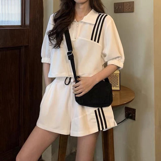 Drawstring Top High Waist Slit Shorts Tracksuit